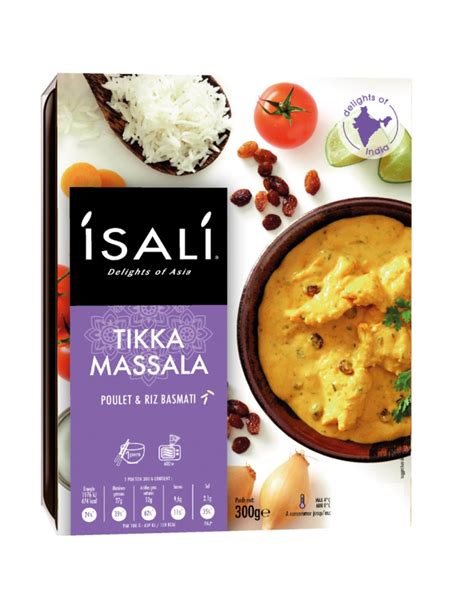Avec les produits plats cuisinés picard, vous êtes riz basmati cuit 32,6% (eau, riz basmati), filet de poulet (origine : 5413110011470 ISALI POULET TIKKA MASSALA & RIZ ISALI