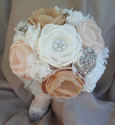 Check out our wedding bouquet selection for the very best in unique or custom, handmade pieces from our bouquets shops. Large vintage fabric bouquet - coral shades, ivory, tan ...