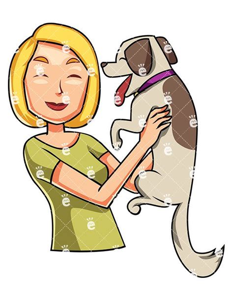 Cute puppy drawing cartoon clip art library. An Exuberant Woman Greeting A Happy Dog, Holding Him Up ...