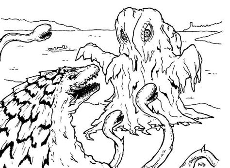 Click the monster coloring pages to view printable version or color it online (compatible with ipad and android tablets). Godzilla Facing Sea Monster Coloring Pages : Color Luna ...