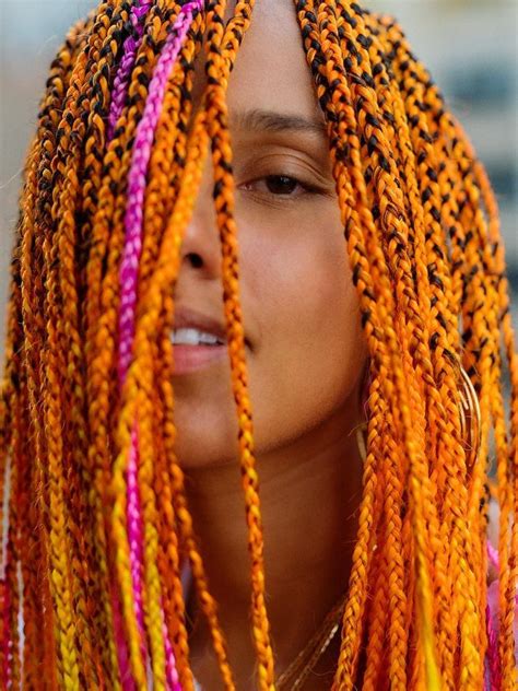 Alicia keys has somehow translated the most gorgeous sunset colors into her equally gorgeous braids. Alicia Keys Just Debuted Neon Box Braids on Instagram | Allure