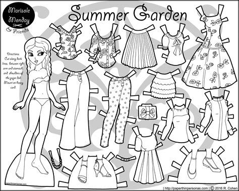 Custom black brown white color textile dolls blank rag doll body. Paper Doll Dress up Set: Summer Garden | Steampunk paper ...