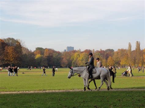 Auf einer länge von fünfeinhalb kilometern verbindet er einzigartig die naturlandschaft der isarauen mit der altstadt münchens. Bild "Reitweg" zu Englischer Garten in München