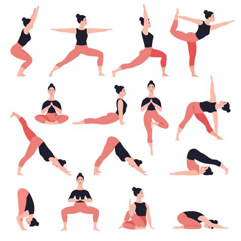 Set of yoga poses. Healthy lifestyle. Female cartoon character