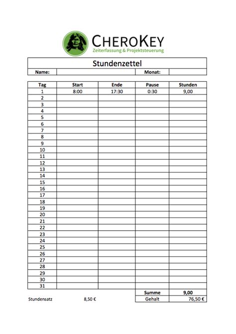 Stundenzettel pdf formular playar stundenzettel vorlagen download für word pdf und excel kostenlos Kostenlose Excel-Vorlagen - Zeiterfassung und Projektsteuerung