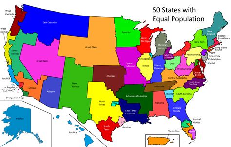 Color an editable map, fill in the legend, and download it for free. USA - 50 States with (roughly) Equal Population [3675 x ...