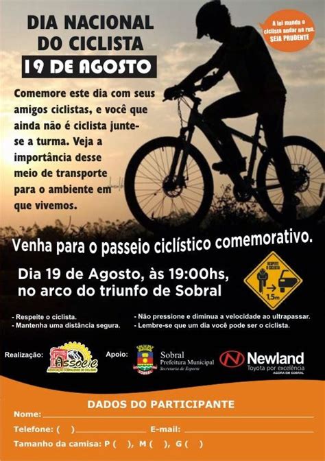 19 de agosto, é dia do ciclista, uma data que promove o uso da bicicleta como meio de transporte, trazendo benefícios ao corpo e ao planeta terra. Blog Sobral Online: Passeio Ciclístico comemora Dia ...