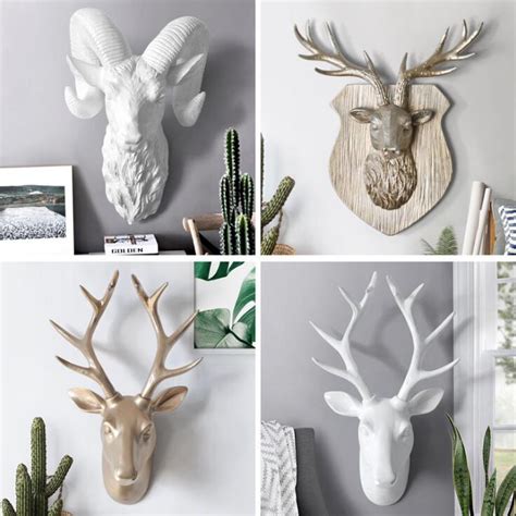 Your child will be happy to have this decor in their arsenal. American Animal Head Golden Deer Head White Antelope Wall ...