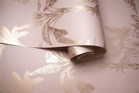 Holden is a specialist in premium quality wallcoverings. Palm Tree Wallpaper Teal Pink Blue Gold Metallic Tropical ...