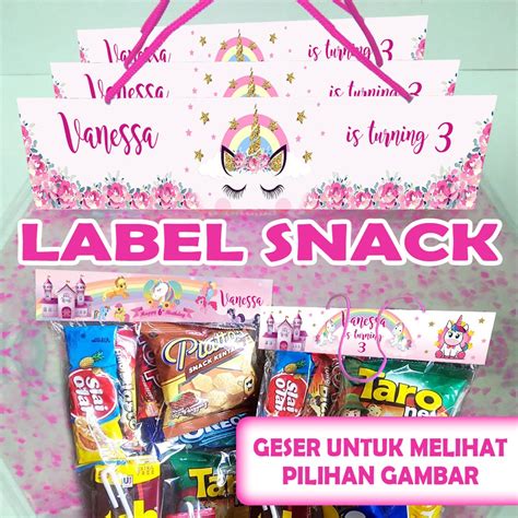Plastik bingkisan snack ulang tahun transparan uk besar 25x50cm. LABEL PLASTIK SNACK TEMA UNICORN ULTAH / ULANG TAHUN LEBAR ...
