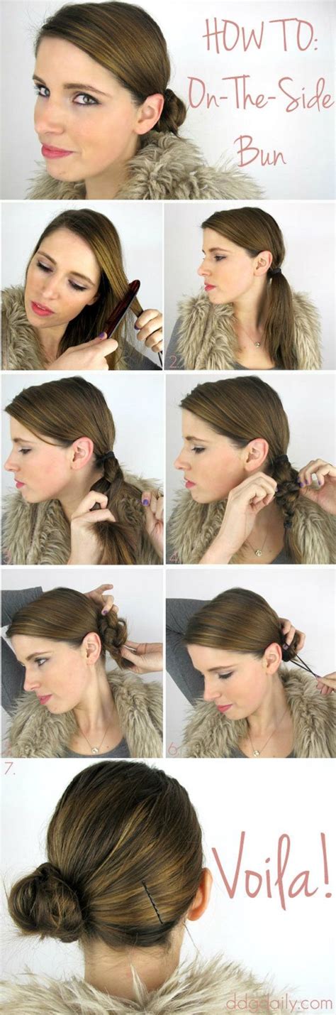 One key braiding essential to buy is small, clear elastics. Easy and Fast to Do Updos | Side bun hairstyles, Hair ...