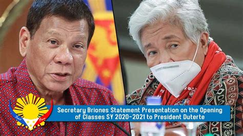 Briones after her recent statement that lumad schools only need to apply for permit to be but his statement after his second sona clearly contradicted his previous support for lumads and showed. Secretary Briones Statement Presentation on the Opening of ...