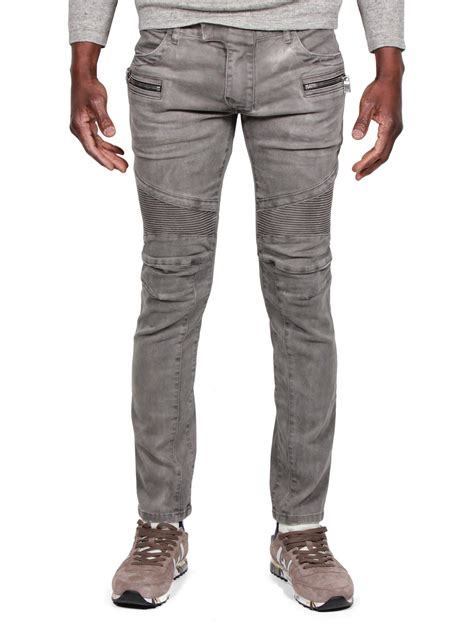 Shop biker, cargo, carpenter and more bottoms at flaneur homme: Pantalon Homme - BALMAIN SS16 - Jean Biker Délavé Gris ...