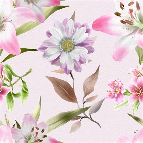 Pikbest has 127795 pink cherry blossom design images templates for free download. Beautiful Pattern With Lily Daisy And Cherry Blossom ...