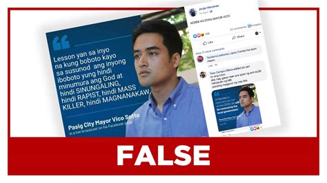 Sotto claimed that his proposal to have a separate indie film festival had nothing to do with the rejection of vic sotto's movie at. FALSE: Vico Sotto quote on who to vote for in next elections