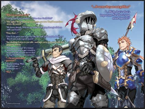 The goblin cave thing has no scene or indication that female goblins exist in that universe as all the male goblins are living together and capturing male adventurers to constantly mate with. Love this drawing of these three. : GoblinSlayer