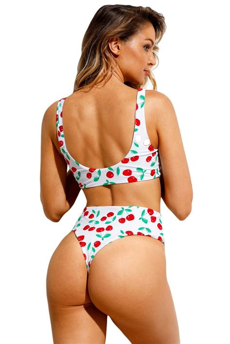 Achetez en toute confiance et sécurité sur ebay! Maillot de Bain Femme 2 Pieces Taille Haute Imprime Cerise ...