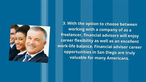 A major part of a personal financial advisor's job is making clients feel comfortable. Financial advisor career opportunities in San Diego are ...