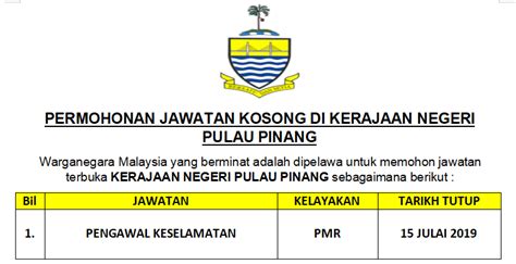 Senarai jawatan kosong april 2021. Jawatan Kosong Di Kerajaan Negeri Pulau Pinang Dibuka ...