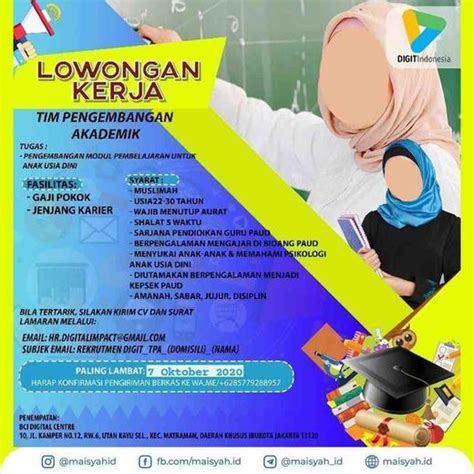 Lowongan kerja sukoharjo dan jakarta maret 2021 di pt tecma mitratama advertindo. LOKER TIM PENGEMBANGAN AKADEMIK - Binta Amalia, 30 Sep ...