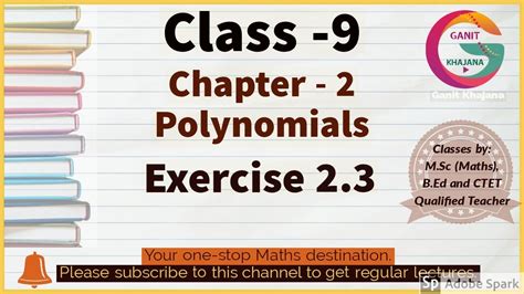 Cbse class 9 science chapter 2 questions and answers: Class 9, Chapter 2, Polynomials, Exercise 2.3, NCERT CBSE ...