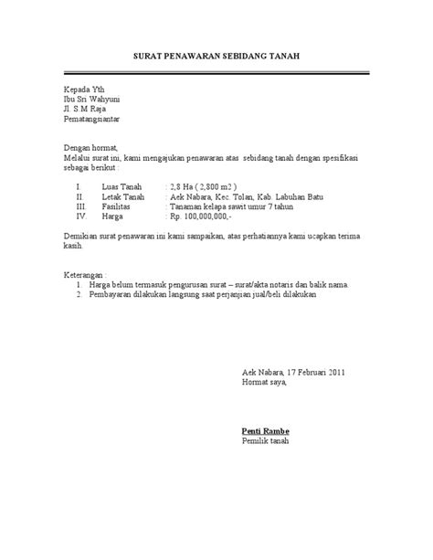 Melalui surat ini, kami ingin memperkenalkan diri dari perusahaan pt alex sentausa serasi yang. Surat Penawaran Sebidang Tanah