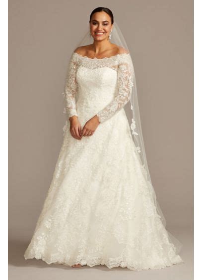 Off-The-Shoulder Plus Size Beaded Wedding Dress - Davids ...