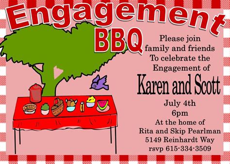 We've used a faded red text to give your party an incredibly catchy name, while a grill graphic above captures the spirit and activities of the party. Engagement Barbecue - I do BBQ Party Invitations ...