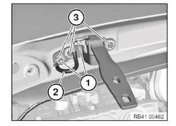 14.open the right side trim of the trunk. BMW X3 Service & Repair Manual - Removing/installing/replacing left hinge for tailgate (tailgate ...