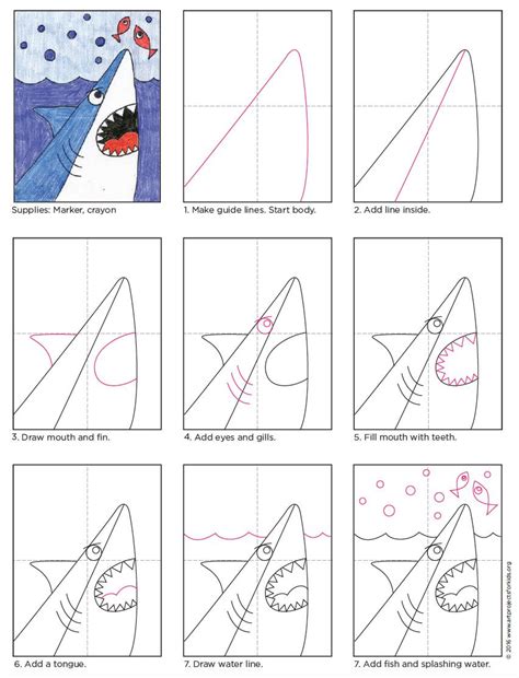 At the bottom you can read some interesting facts about the shark for kids. How to Draw a Shark | Art drawings for kids, Art ...