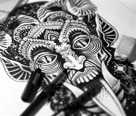 Explore what was found for the drawn demon face. Demon pen drawing by Sneaky Studios | No. 2544