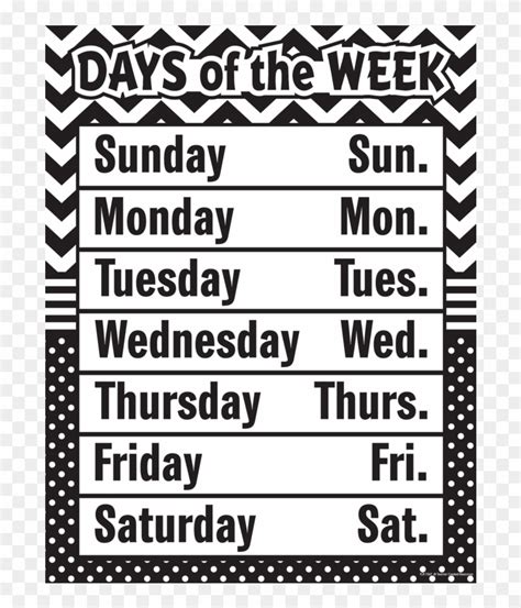 Learn about days of week with free interactive flashcards. Black And White Chevron Days Of The Week Chart - Days Of ...