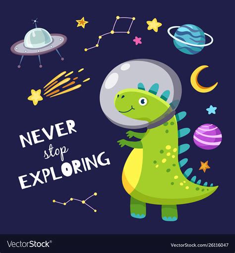 1 meaning of cute abbreviation related to space Cute dino in outer space badinosaur traveling Vector Image