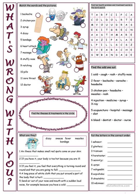 Another word for illness is sickness. What's Wrong with You? (Vocabulary Exercises) worksheet ...