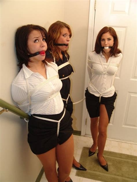 Gagged women share it in crazy positions for a complete threesome. Three lovely ladies tied up. : Bondage
