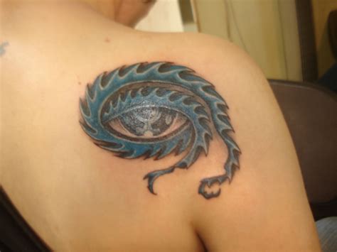 Grey ink biomechanical eye tattoo on sleeve. nosabo: TOOL EYE TATTOO