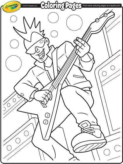 The 26 coloring pages consist of 24 coloring pages and 2 templates for the students (or you the teacher) to create their own music symbol glyph. Lead Guitarist on crayola.com | Coloring pages, Cool ...