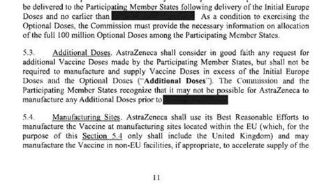 Redacted contract appears to contradict company after it admitted it would fail to deliver tens of millions of vaccines to eu by march. Extracts from AstraZeneca contract released - and EU ...