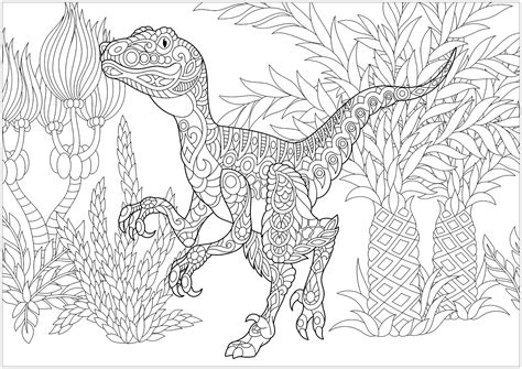 Raptor dinosaur coloring pages for kids. Velociraptor - Dinosaurs Coloring Pages for Adults - Just ...