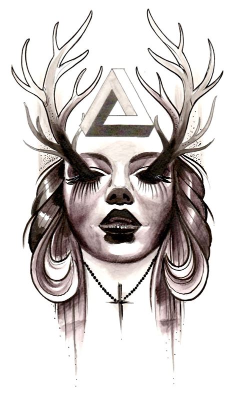 Deer tattoos designs ideas and meaning | tattoos for you. Sketch by Maxmauro #maxmauro #sketch #lady #deer #tattoo #newtraditional #black #eyes #triangle ...