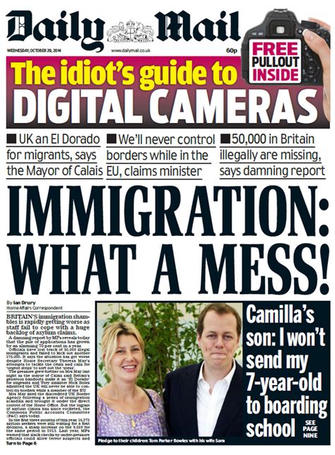 The daily mail's parent company is dmgt, which owns newspapers including the daily mail, the mail on sunday, and the metro. DAILY MAIL FRONT PAGE: "Immigration: what a mess!" # ...