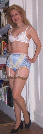 Hairy milf wearing lingerie toying. Here is Abi wearing retro style blue nylon panties with a ...