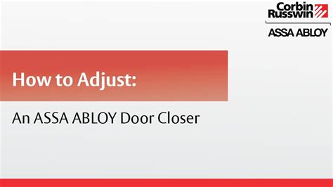 To adjust a door closer you will first need to locate the appropriate hydraulic valve by consulting the instructions or specifications. How to Adjust an ASSA ABLOY Door Closer - YouTube