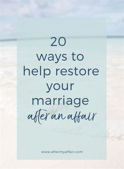 Mended marriage, you are right but as one of the broke a wrote it's easier when both spouses wants to. 20 ways to help restore your marriage after an affair ...