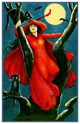 Counted cross stitch.design by dimensions via susan winget mediterranean flavorsget one of your own, and get started. Halloween Scene # 457 Red Witch Moon Black Cats Counted ...