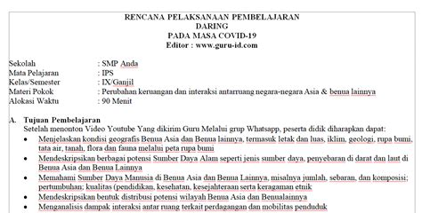 Berikut ini adalah contoh rpp matematika smp bangun ruang sisi lengkung yang bisa digunakan untuk melengkapi administarsi guru yang dapat di unduh …all incoming search terms: Contoh RPP daring IPS Kelas 9 Semester 1 dan 2 - Info ...