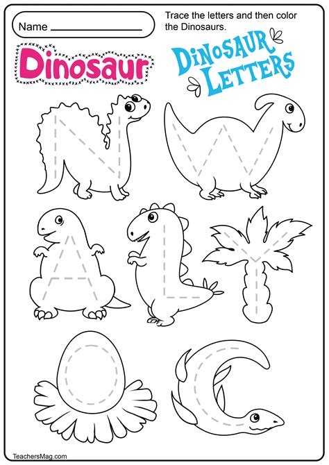 100+ worksheets that are perfect for preschool and kindergarten kids and includes activities like tracing, recognition, dot to dot, missing letters and many alphabet tracing worksheets. Dinosaur Letters & Number Tracing Worksheets | TeachersMag.com