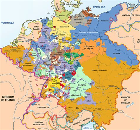 All regions, cities, roads, streets and buildings satellite view. German States Map 1850 | Printable Map