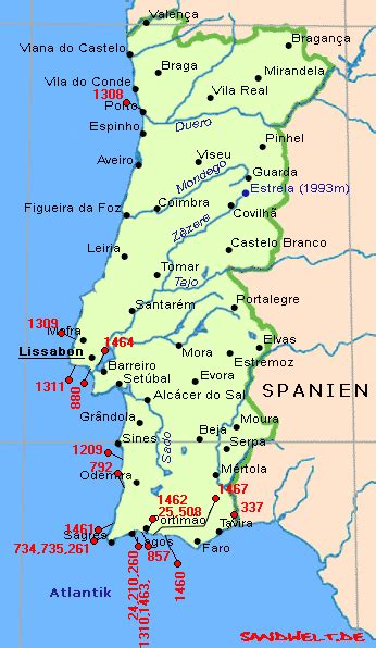 .karten von portugal mit straßenkarte und sehenswürdigkeiten touristische karte regionen. Sandsammlung - Karte Portugal