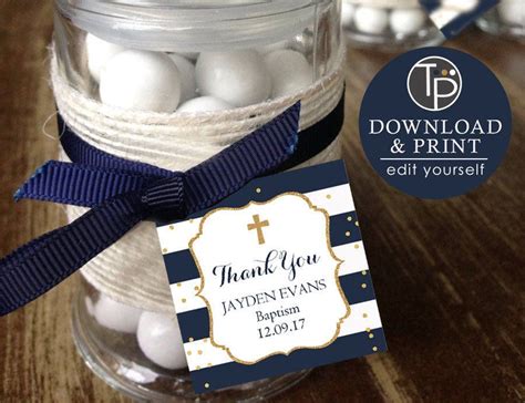 No physical products will be mailed to you. Navy Gold BAPTISM Favor Tag, Boy Baptism Gift Tags, Boy ...